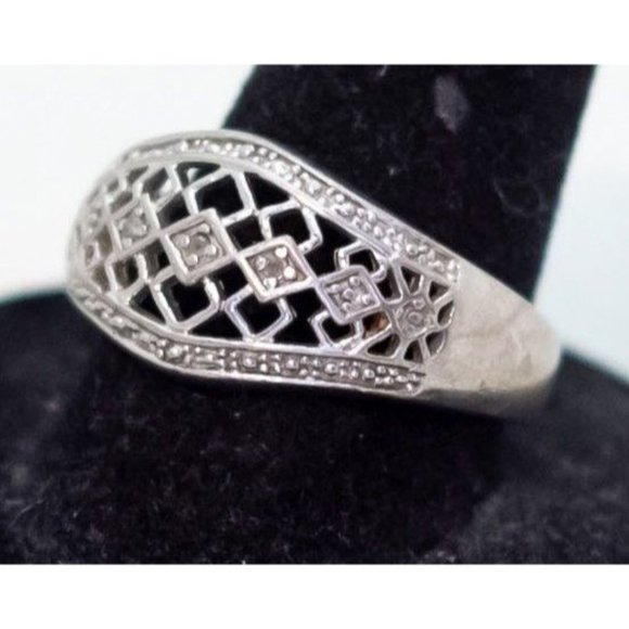 Size 9, Vintage Triangle Patterns Geometric Sterling Silver Ring - H1 - Picture 2 of 4